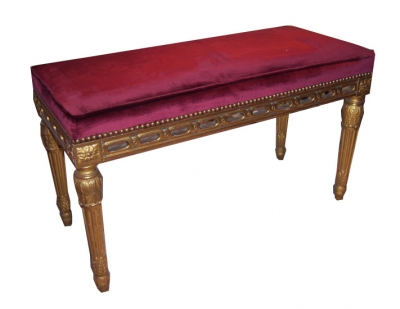 Elegant French Velvet Gilded Wooden Bench