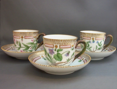 Set of 6 Flora Danica Teacups and Saucers