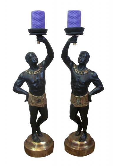 Pair Venetian Blackamoor Figural Candlesticks