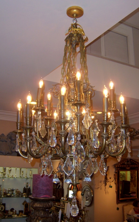 Fine Bronze Dore and Crystal Baccarat Chandelier