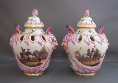 Elegant pair of KPM covered Jars with lids