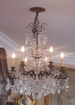 French Bronze & Crystal Chandelier