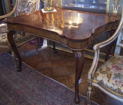 18th C. Burled Walnut Games/Library Table