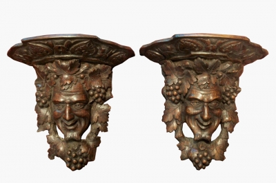 Pair of Carved Bachus Corbels