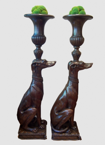 Pair Carved Seated Greyhounds, Italian