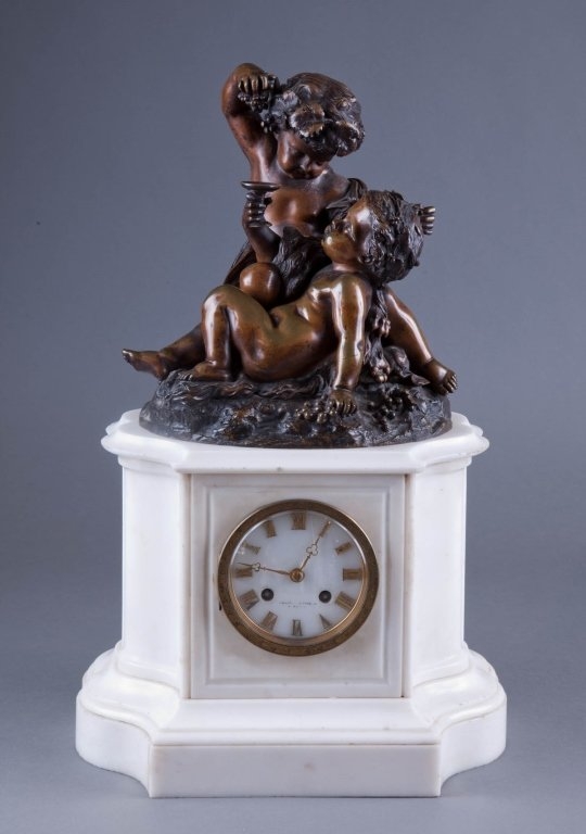 19th c. French Bronze and Marble Mantel Clock