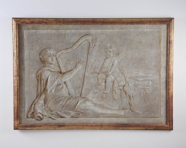 Grisaille Painting of Angel with Woman & Harp