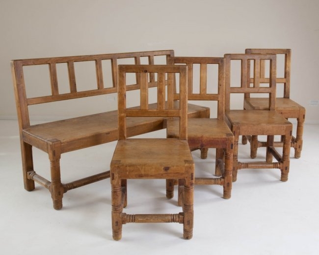 Rustic Mexican Carved Wooden Chairs and Bench