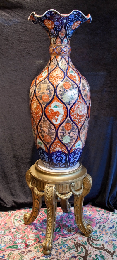 Elegant and Monumental Porcelain Imari Hall Vase