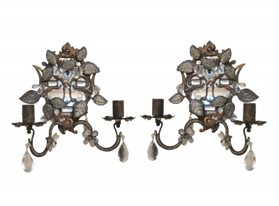 Whimsical Pair of Bagues Crystal Sconces