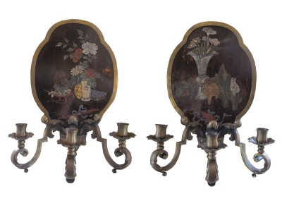 Pair of Coromandel Style Chinoiserie Sconces