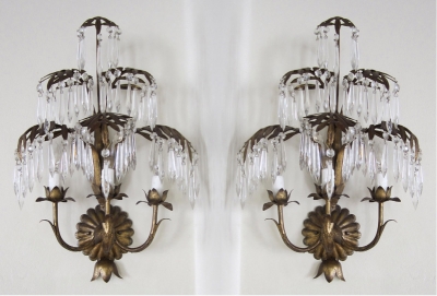 Pair of Florentine Branch & Prism Sconces