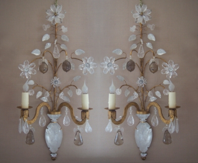 Pr Rock Crystal & Smokey Quartz Sconces