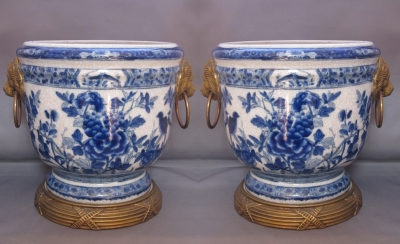 Pair of Chinese Blue & White Jardinieres