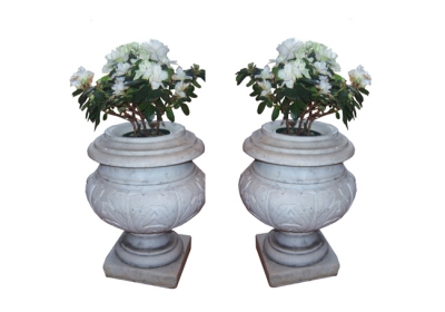 Pair of Carrara Marble Planters / Urns