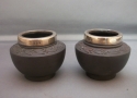 Pair of Basalt & Sterling Silver Salts