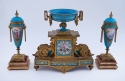 Late 19th Century Three-Piece Jeweled Porcelain and Ormolu Garniture