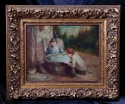 Oil on Canvas of Boy and Girl with Toy Boat