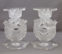 Lalique Pair of Crystal Mesanges Candlesticks