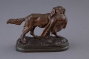 Alfred Dubucand Bronze of Dog with Bird in Mouth