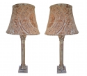 Pair Carved, Painted & Silvered Lucite Lamps