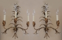 Pair Italian Florentine Gilded Tole & Crystal Sconces